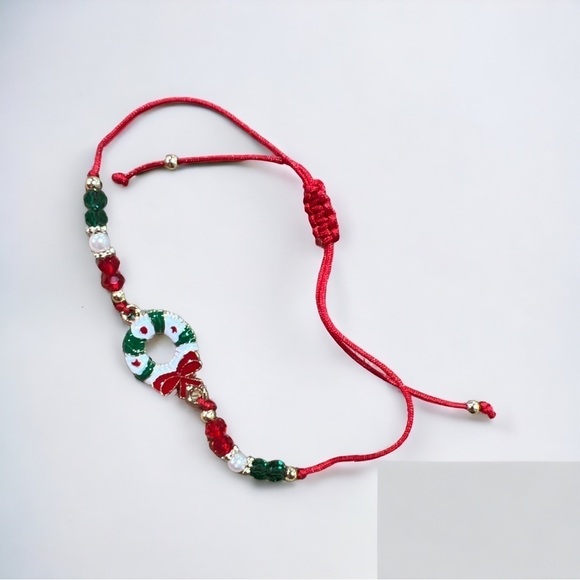 CHRISTMAS BRACELET CHRISTMAS WREATH GLASS BEADS - Picture 2 of 2